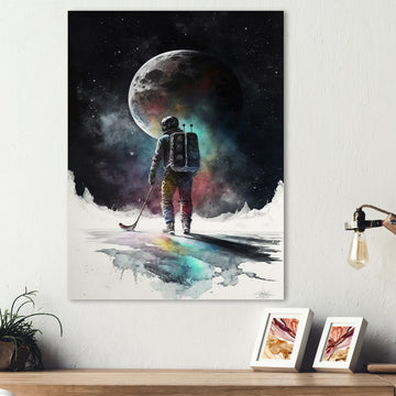 Hockey Player On The Moon - Sport Hockey Canvas Wall Art